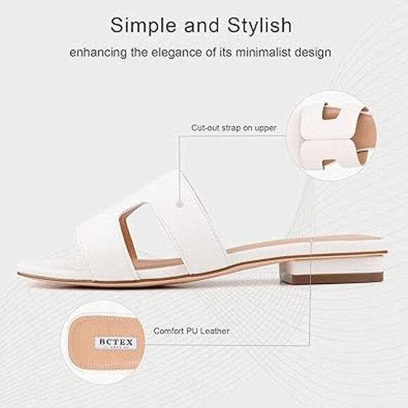 Bctex Womens 7 White Faux Leather Slide On Open Toe Low Heel Mule Sandal Shoes - Picture 2 of 7